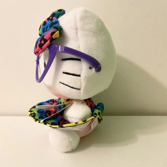 Hello Kitty Ty Beanie Babies Sanrio Plush 6 Inch Purple Glasses Rainbow Dress - Picture 11 of 14